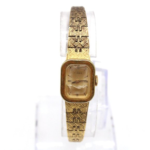 Montre Femme Vintage TIMEX Ovale - Mécanique à Remontage Manuel - Cadran Et Boîtier Or - Occasion